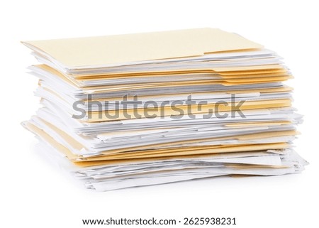 Stack of file folders with papers isolated on white