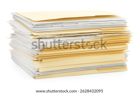 Stack of file folders with papers isolated on white