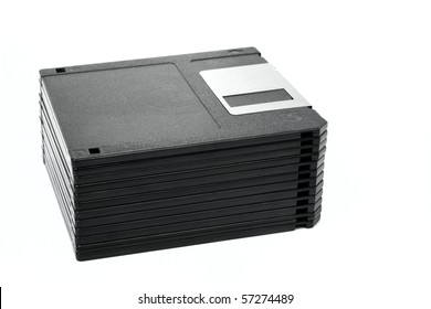 Stack of floppy disks isolated on white background