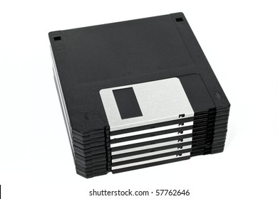 Stack of floppy disks isolated on white background