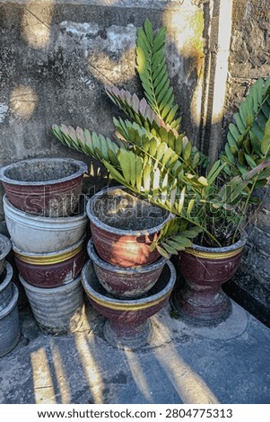 A stack of flowerpots without flowers.
