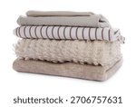 Stack of folded clothes isolated on white