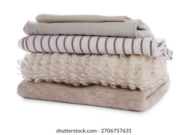 Stack of folded clothes isolated on white