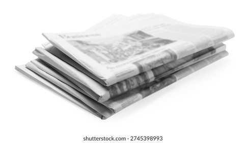 Stack of folded newspapers isolated on white