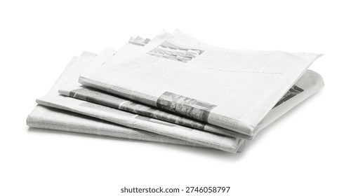 Stack of folded newspapers isolated on white