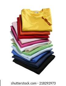 Stack Of Folded T Shirts Isolated On White