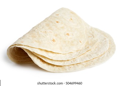 Stack Of Folded Tortilla Wraps  Isolated On White.