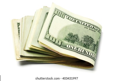Stack of Folded US Currency Notes on White background