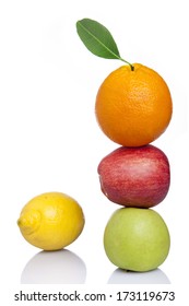 Stack of fresh fruit, isolated on white background