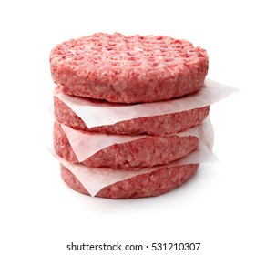 Stack Of Fresh Raw Burger Patty Isolated On White