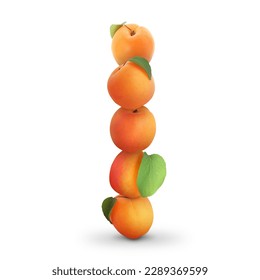 Stack of fresh ripe apricots on white background