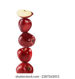 Stack of fresh ripe red apples on white background
