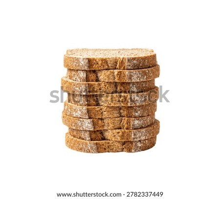 Stack of fresh sliced whole grain rye bread isolated on a clean white background
