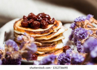 Stack of fritters on the dinner table