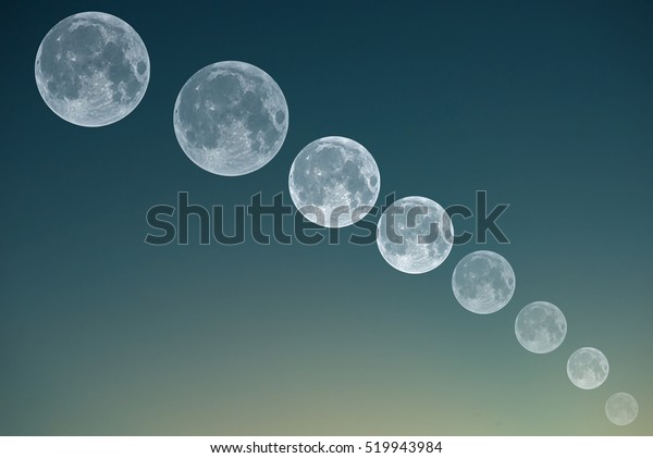 stack of Full moon and gradient blue and green color\
background 