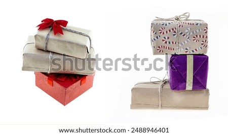 stack of gift box on isolated background, birthday gift with bow