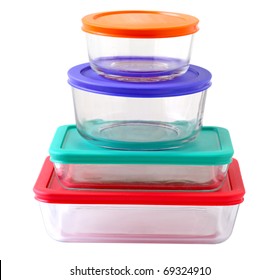 Stack Of Glass Food Containers Isolated On White