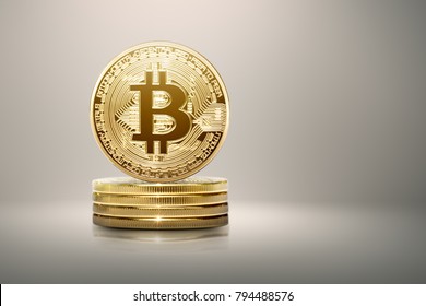 Stack Of Gold Bitcoin Over Bright Background