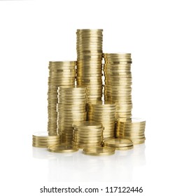 Stack Of Golden Coins Isolated On White Background