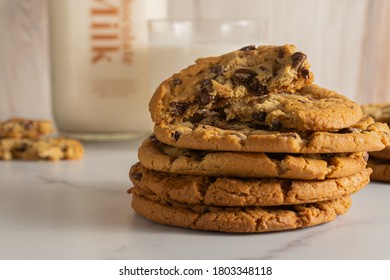 Stack Of Gooey Chocolate Chip Cookies