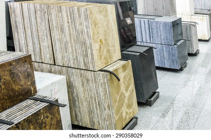 stack of granite slab - marble industry factory smooth surface sandstone grey background