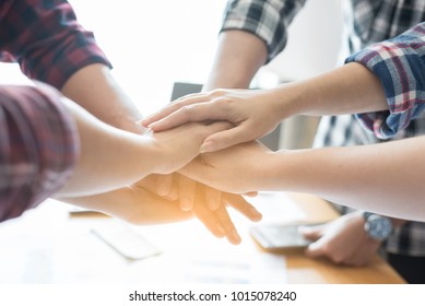 Stack of hand, business people or engineer or architect, teamwork concept.