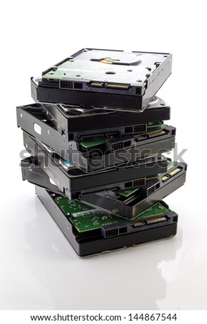 Stack of Hard Disk Drives isolate on white