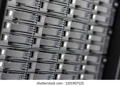 Stack Of Hard Drives In SAN At Datacenter