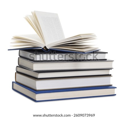 Stack of hardcover books isolated on white