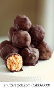 Stack Of Homemade Peanut Butter Balls