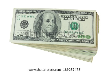 Stack of hundred dollars isolated on white