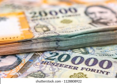 Stack Of Hungarian 20000 Forint Banknotes Close Up