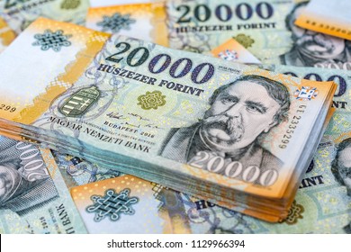 Stack Of Hungarian 20000 Forint Banknotes Close Up