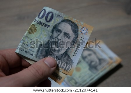 Stack of Hungarian banknotes money (forints). Europe Hungary