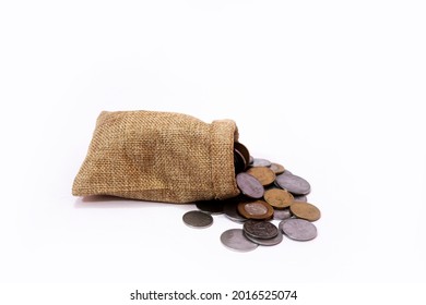 Stack Of Indian Coin To Fall On Isolated White Background.