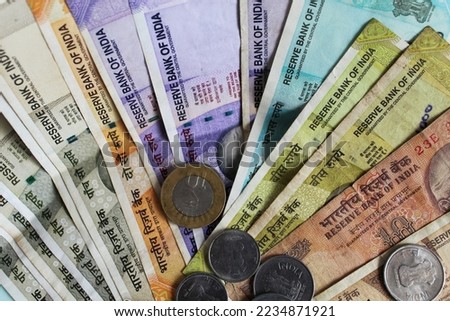 Stack of Indian rupee notes in white background. Huge cash in Indian currency notes.