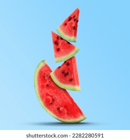 Stack of juicy watermelon slices on light blue background - Powered by Shutterstock