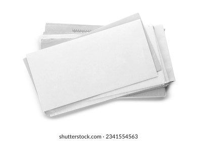 Stack of letters on white background