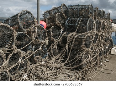 Stack of lobster pots and nets	