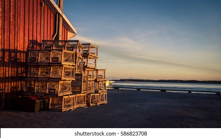 stack of lobster traps 