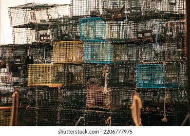 A Stack Of Lobster Traps In Portland, Maine