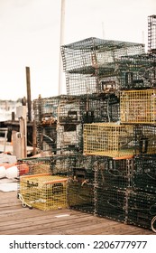 A Stack Of Lobster Traps In Portland, Maine