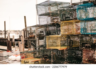 A Stack Of Lobster Traps In Portland, Maine