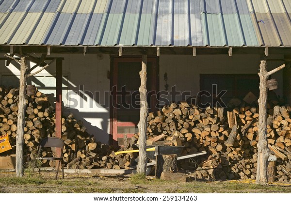 Stack Logs Front Cabin Mescalero Apache Stock Photo Edit Now