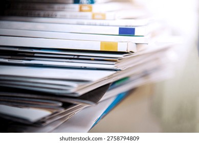 Stack of magazines on a table in the library