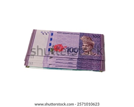 A stack of Malaysian Ringgit banknotes,currency,Ringgit Malaysia isolated
