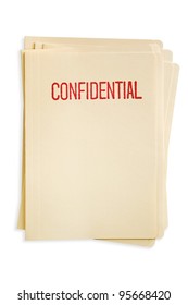 Stack of manilla file folders, stamped confidential.