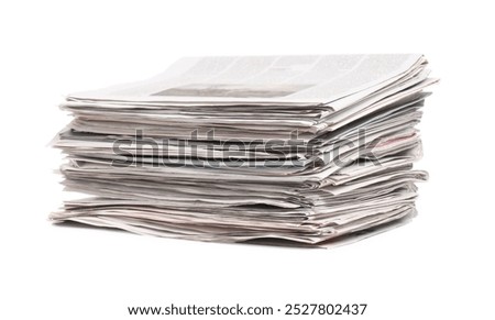 Stack of many newspapers isolated on white