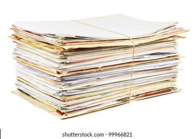 Stack Of Mixed Waste Paper Isolated On A White Background