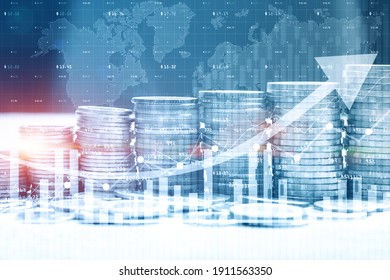 Stack of money coin with trading graph for finance investor. Cryptocurrency digital economy.  Financial investment background concept. - Shutterstock ID 1911563350